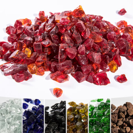 Teamson Home 4 Kg Pietre Laviche per Braciere a Gas, Vetro Temperato, Cassaforte per Bracieri a Gas da Giardino Esterno, Rosso