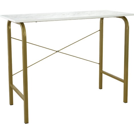 Teamson Home 40″ Bella Modern Wooden Home Office Computer Desk, Study Writing Table or Side Table with White Faux Marble Top and Brass Metal Frame