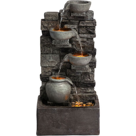 Teamson Home 72.3 cm Outdoor 4-Tier Stacked Stone Cascading Water Fountain with LED Lights, Gray