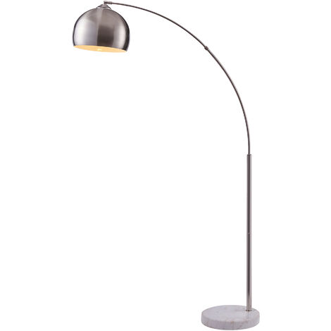 Teamson Home Arquer Arc Curved Standing Led Floor Lamp With Bell Shade Marble Base Modern Lighting In Silver Nickel For Living Room Or Dining Nickle White Standing Led Floor Lamp With Bell Shade, Silver Floor Lamp With Marble Base