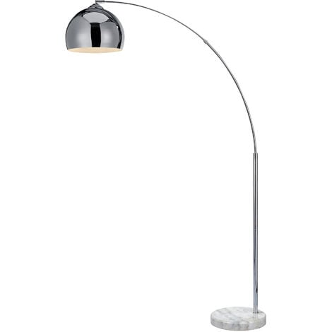 Teamson Home Arquer Gewölbt Gebogen Stehende LED-Stehlampe mit Glockenschirm und Marmorsockel, Moderne Beleuchtung in Chrom für Wohnzimmer, Schlafzimmer oder Esszimmer