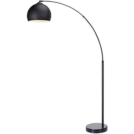 Teamson Home Arquer Gewölbt Gebogen Stehende LED-Stehlampe mit Glockenschirm und Marmorsockel, Moderne Beleuchtung in Schwarz für Wohnzimmer, Schlafzimmer oder Esszimmer