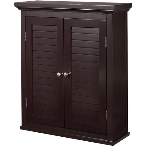 Teamson Home Bathroom Brown Wooden Double Door Wall Cabinet ELG-593 - DarkBrown