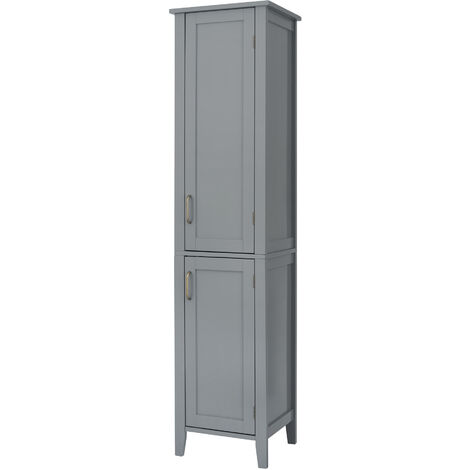 Teamson Home Bathroom Tall Column Cabinet, Wooden Cabinet with 2 Doors, Bathroom Furniture, Bathroom Storage, Grey, 33 x 38 x 159.2 (cm)