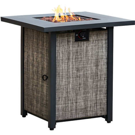 Teamson Home Braséro de jardin à gaz chauffage extérieur - Textilène/Métal - Avec housse de protection et roches de lave - 40,000 BTU - 71 x 71 x 73 (cm) - Marron