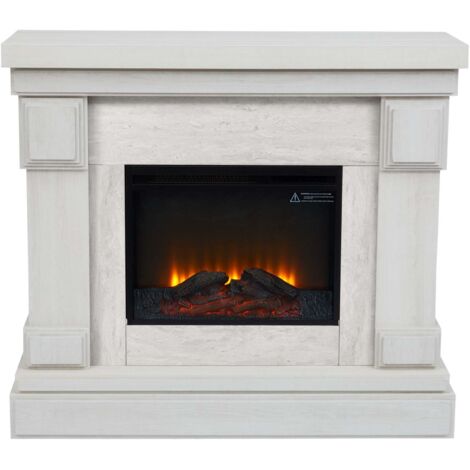 Teamson Home Caminetto elettrico a libera installazione 48" con travetto, Hestia telecomando e fuoco istantaneo regolabile, effetto marmo grigio VNF-00115GM-EU