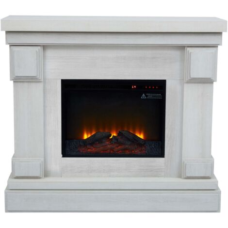 Teamson Home Camino elettrico indipendente da 48" con mensola del camino, touch screen, telecomando e fuoco istantaneo regolabile, venatura del legno bianco, Hestia VNF-00115WG-EU