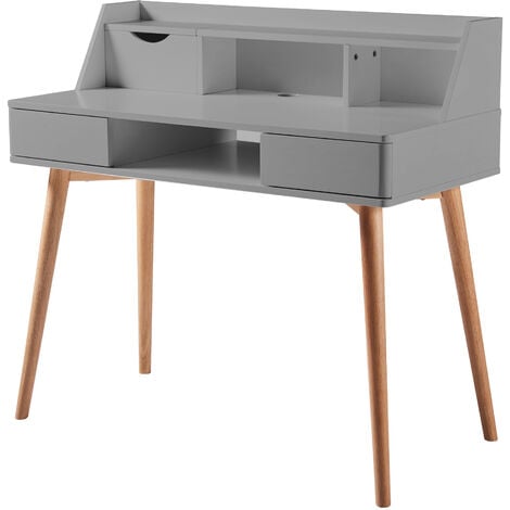 Teamson Home Creativo Wooden Writing Desk with Storage, Light Grey/Natural VNF-00045LG