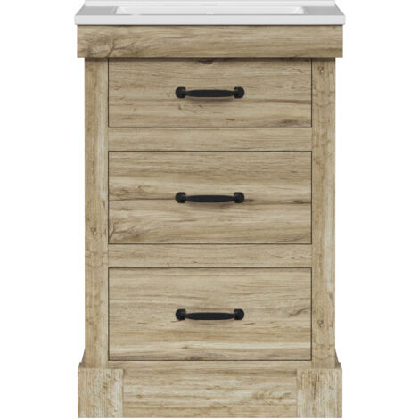 Teamson Home Donovan 24" Single Bathroom Vanity with Integrated Square Sink and Two Drawers, Light Oak