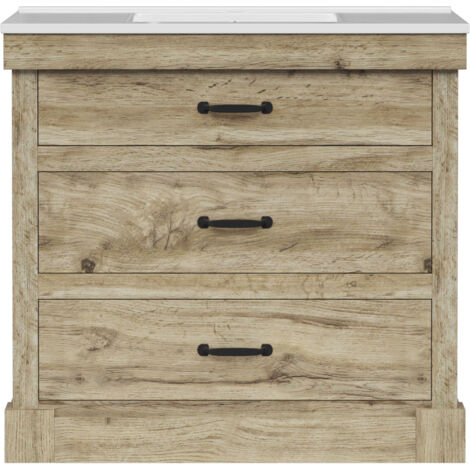 Teamson Home Donovan 36" Single Bathroom Vanity with Integrated Square Sink and Two Drawers, Light Oak