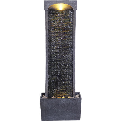 Teamson Home – Fontaine d'eau courbe extérieure 98 cm – Polyrésine effet ardoise – Éclairage LED intégré – 9L – Pompe 450L/H – Résistante aux intempéries