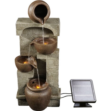 Teamson Home Garden & Outdoor Solarbetriebenes Wasserspiel mit Lichtern, kaskadierendem Springbrunnen, 4-stöckigem Topf, Indoor-Wasserfall-Dekoration und Batterie-Backup
