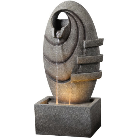 Teamson Home Garden Outdoor Water Feature Modern Oval Water Fountain With Warm LED Lights Grey