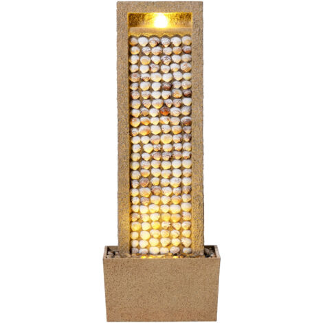 Teamson Home Garden Outdoor Water Feature Tall Waterfall Water Fountain With Warm LED Lights Layered Rock Design Seashells
