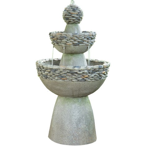 Teamson Home Garden Water Feature,  Large Contemporary Water Fountain, 3 Tiered Stone Effect Indoor Waterfall Ornament with Pump,  Outdoor Patio Decor