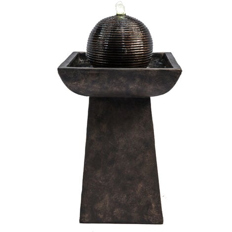 Teamson Home Garden Water Feature & Lights, Outdoor Sphere Orb Modern Water Fountain, Indoor Pedestal Cascading Waterfall Ornament & Pump, Patio Decor