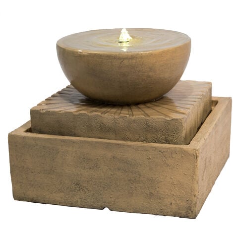 Teamson Home Garden Water Feature with Lights, Outdoor 2 Tier Basin Water Fountain & Pump, Indoor Stone Cascading Zen Waterfall Ornament, Patio Decor