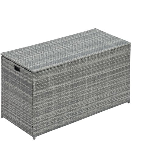 Teamson Home Grande coffre de jardin rangement extérieur avec couvercle - 700L capacité - Résistant aux intempéries - Gris - 139.7 x 60 x 80 (cm)