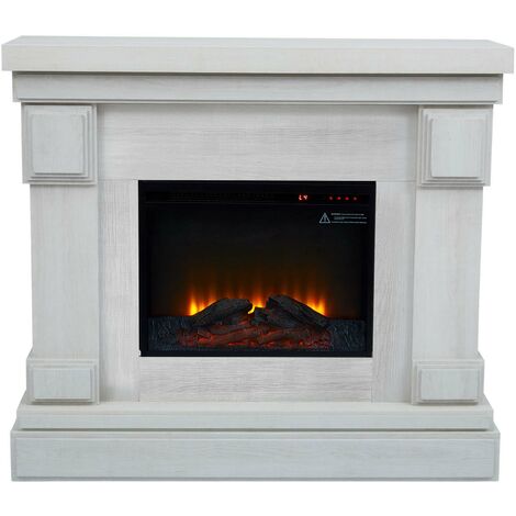 Teamson Home Hestia 48" Cheminée Foyer Électrique Autoportant avec Manteau, Écran Tactile, Télécommande et Feu Instantané Réglable, Grain De Bois Blanc VNF-00115WG-EU