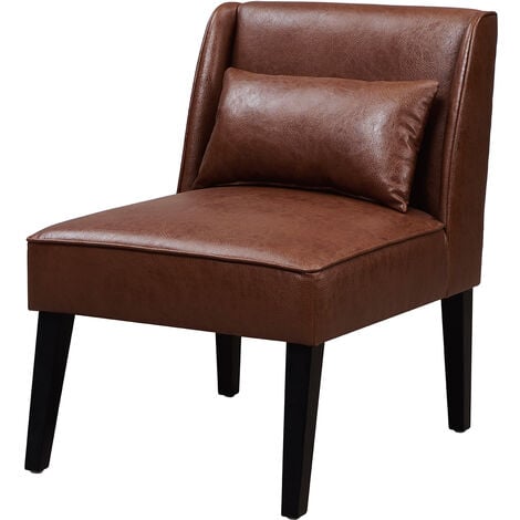 Teamson Home Marc Lounge Accent Chair, Reading Armchair Seat in Faux-Leather with Padding & Cushion for Living Room or Reception Room, Brown - Brown