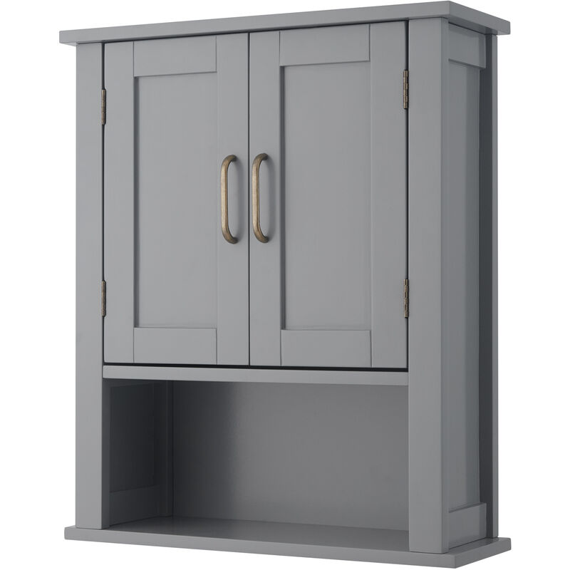 Teamson Home - Mercer Meubles de salle de bain en bois Meuble de rangement mural pour médicaments avec étagère ouverte Gris EHF-F0019