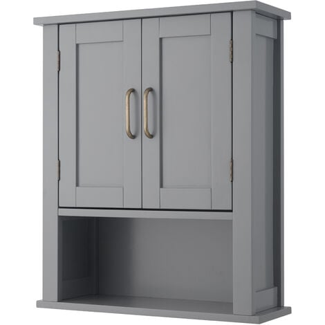 Teamson Home Mercer Meubles de salle de bain en bois Meuble de rangement mural pour médicaments avec étagère ouverte Gris EHF-F0019 - Gris