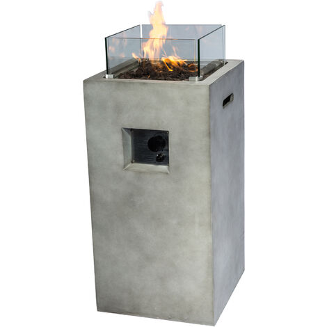 Teamson Home Mesa y Brasero Pequeño de Gas Propano en Hormigón para Jardín, Quemador para Exteriores, Hoguera sin Humo, Calentador de Muebles de Patio con Pantalla de Vidrio, Rocas de Lava y Cubierta