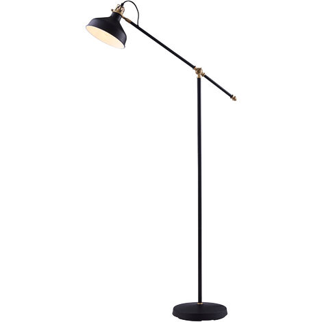 Teamson Home Mia Standard Task Floor Lamp with Black Shade, Adjustable Reading Spot Light, Modern Tall Lighting for Living Room or Office - Black / Black Finished Shade