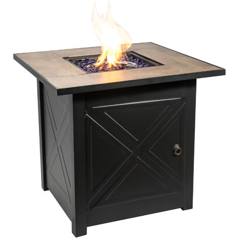 Teamson Home Outdoor Garden Propane Gas Fire Pit Table Burner, Smokeless Firepit, Patio Furniture Heater with Lid, Glass Screen, Lava Rocks & Cover