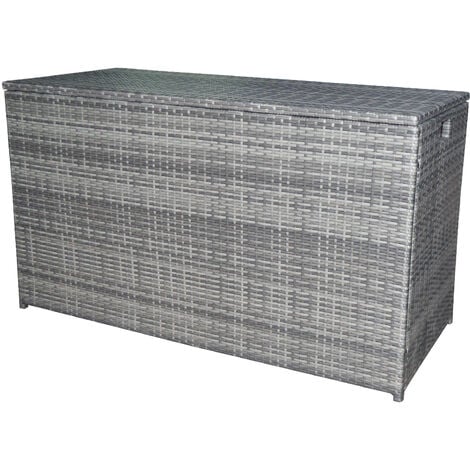 Teamson Home Outdoor Garden X-Large Storage Box Unit, 700L Storage Capacity, Rattan, Weather-Resistant, Soft Close Hinges, Removable Water Resistant Lining, Grey - 140 x 60 x 80 (cm)