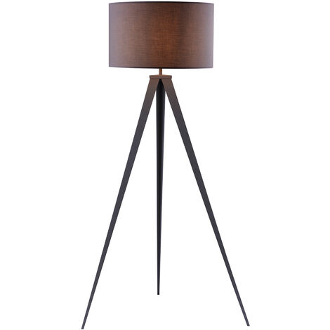 Teamson Home Romanza LED-Stativ-Stehlampe mit Trommelschirm, Moderne Beleuchtung in Grau für Wohnzimmer, Schlafzimmer oder Esszimmer