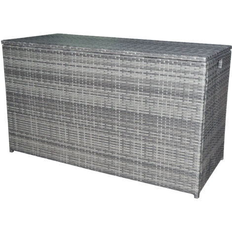 Teamson Home Terrasse Gartenmöbel, Korbgeflecht Rattan 700 Liter X-Large Aufbewahrungsbox mit Deckel & Futter, Wetterbeständig, Grau