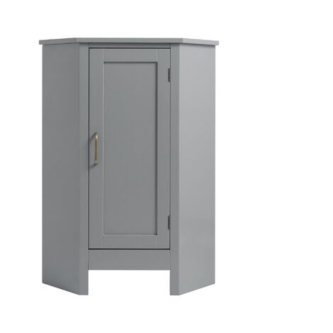 Teamson Home Wooden Bathroom Furniture Corner Floor Free Standing Cabinet with Adjustable Shelf Grey EHF-F0020