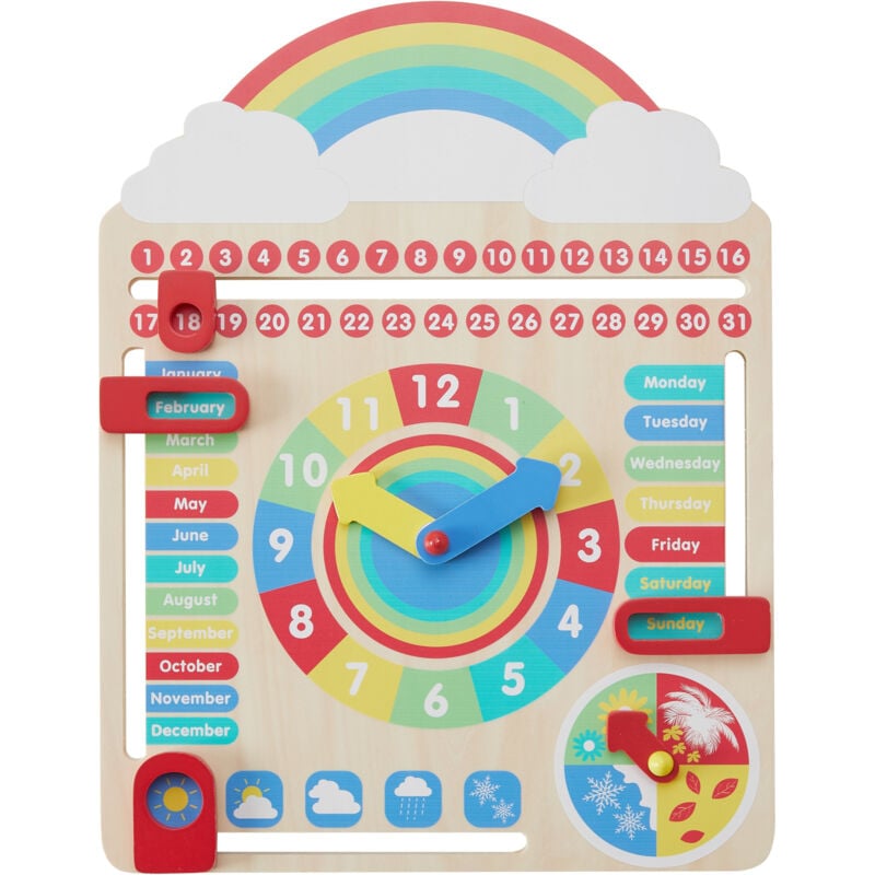 Calendario Educativo in Legno per Bambini, Multicolore, Gioco Interattivo - Teamson Kids