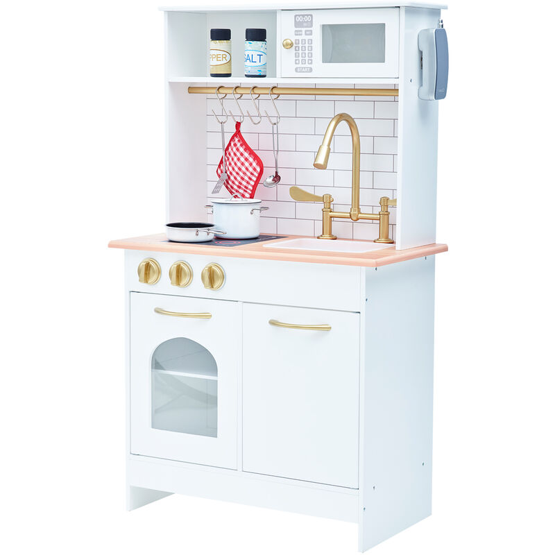 Little Chef Boston Compact Wooden Play Kitchen, White/Gold - Teamson Kids