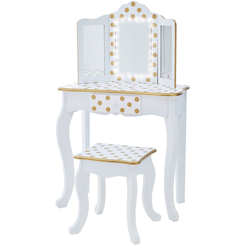 By Teamson Gisele Play Dressing Table/Vanity Set LED Light White/Gold TD-11670ML - Fantasy Fields
