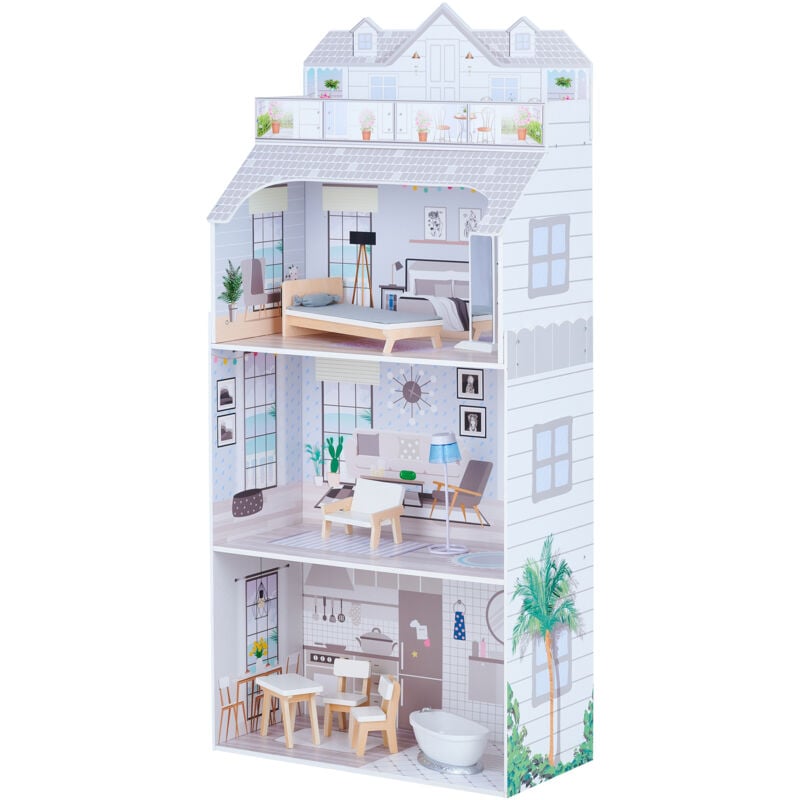 

Teamson Kids - Olivia's Little World Casa De Muñecas Lujosa De Madera en Morada con 3 Pisos Y 8 Accesorios Para Muñecas TD-11683D