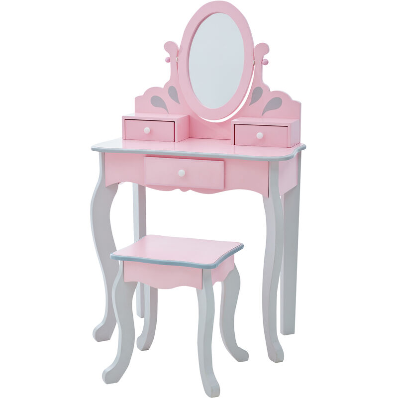 Rapunzel Kids Dressing Tables Vanity Table With Mirror & Stool Pink & Grey TD-12851A - Fantasy Fields