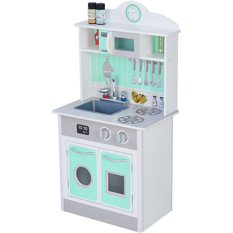 Teamson Kids - Pastel Little Chef Juego de madera de cocina para niños pequeños (1 pieza) TD-12385M - Menta / gris