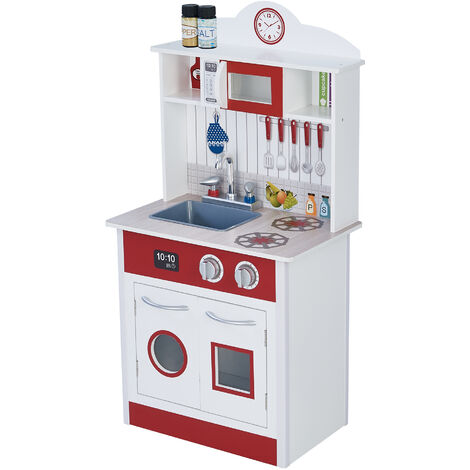 Teamson Kids - Pastel Little Chef Juego de madera de cocina para niños pequeños (1 pieza) TD-12385R - Rojo blanco