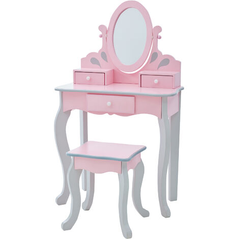 Teamson Kids Tocador de Niños Rapunzel con Taburete, Rosa y Gris