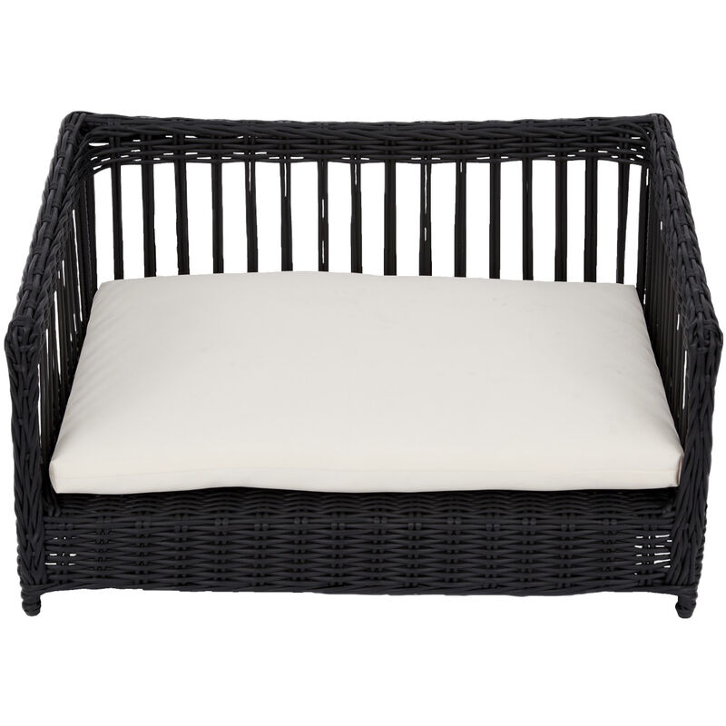 Teamson Pets Clotho Intérieur Extérieur Osier Rotin Chat ou Petit Chien Lit Canapé Chaise Longue Résistant à l'eau avec Coussin Lavable Amovible
