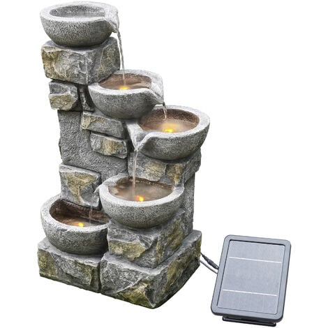 Fontaine de jardin cascade énergie solaire effet pierre batterie et LED gris marron Teamson Home PT-SF0003 - Gris