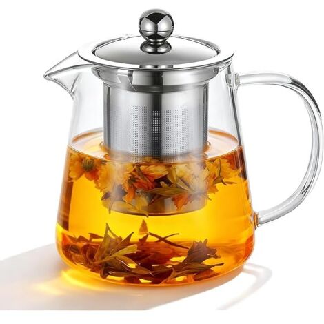 Teapot En Verre Borosilicate - Infuseur En Acier Inoxydable Amovible - Compatible Plaque Chauffante Micro-ondes Lave-vaisselle - 550 Ml