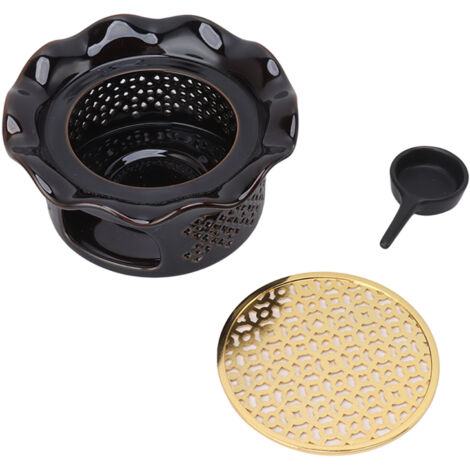 Teapot Warmer Ceramic Alloy Tea Warmer with Tea Light Holder Teapot Mat Hollow Out Flounce Design Black Copper Brown