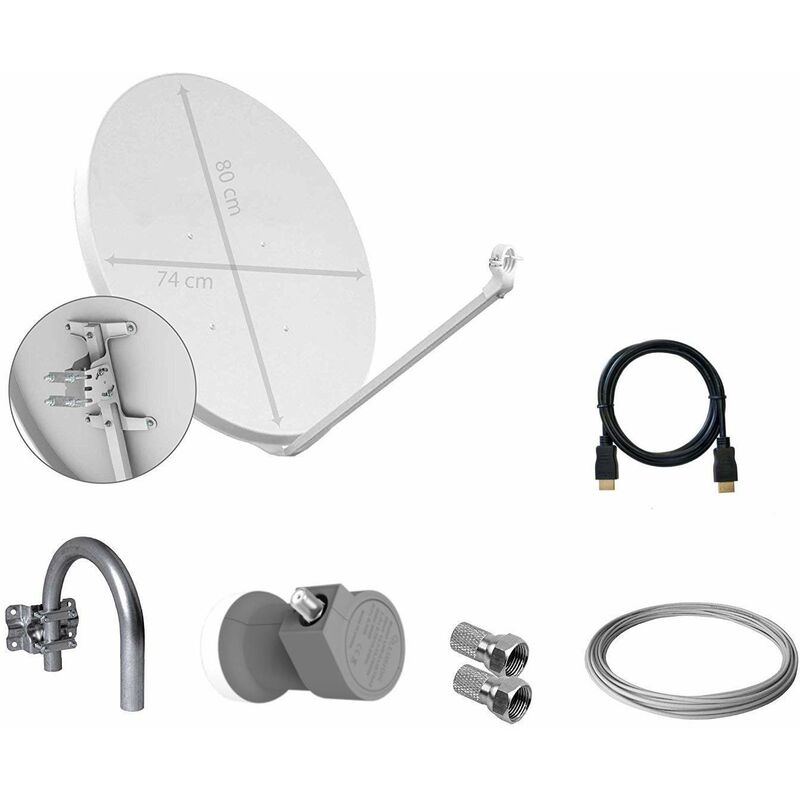 

Tecatel K80C1LSCC - Kit parabólica de 80 cm (Soporte, LNB Universal, Cable y Conectores), Color Blanco