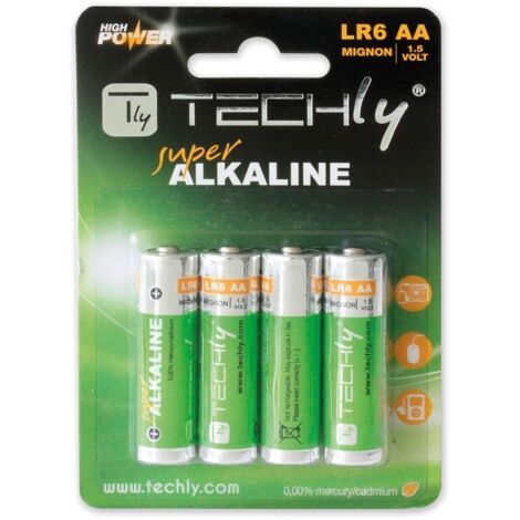 TECHLY Blister 4 Batterie High Power Stilo AA Alcaline LR06 1,5V