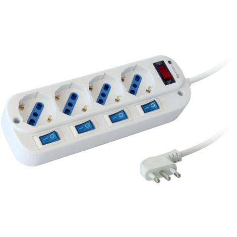 Techly Multipresa 4 Posti Bipasso con Interruttori indipendenti e protezione da sovraccarico