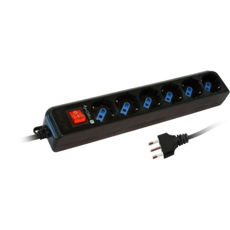 Techly Multipresa 6 Posti Italiana Bipasso con Interruttore Cavo 5m Nero