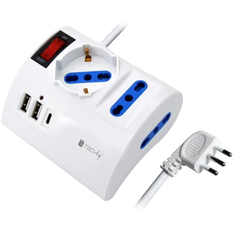 Techly Multipresa da Tavolo 3 Posti con 2 Porte USB-A e 1 Porta USB-C QC3.0